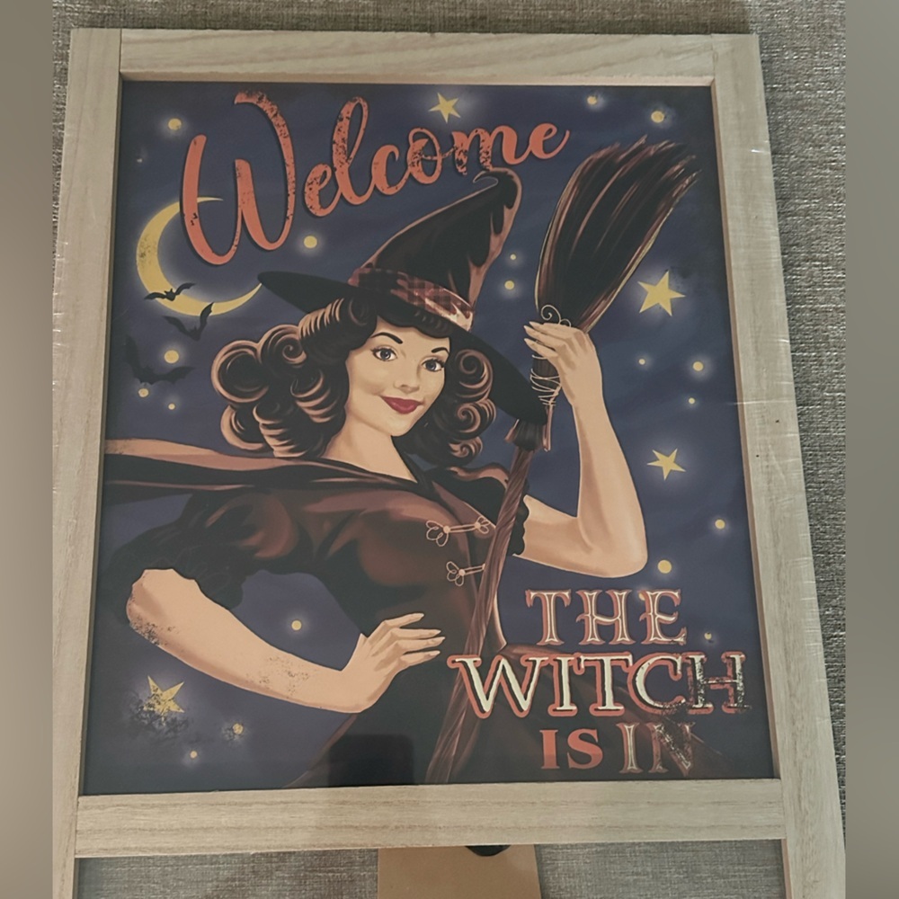 Halloween Welcome The Witch Is In Retro  Easel Board Sign New 20 x 15